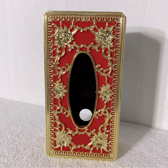 Vintage Elegant Ornate Red Velvet Gold Tone Plastic Tissue Box Cover - Picture 11 of 11